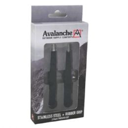 24 Bulk Avalanche Staineless Steel Tweezer Set With Rubber Grip In Black
