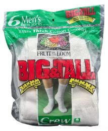 180 Bulk Mens Fruit Of The Loom Crew Socks White Size 13-15 King Size
