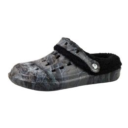 12 Bulk Men's Fleece Lined Clogs Camo Black