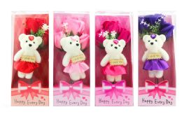 72 Bulk Valentine_s Soap Flower With Bear In Pvc Box