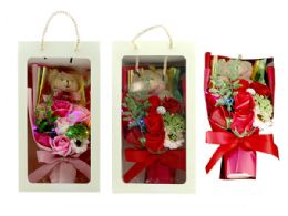 12 Bulk Vi Soap Flower With Bear And Light 2 Colors Asst