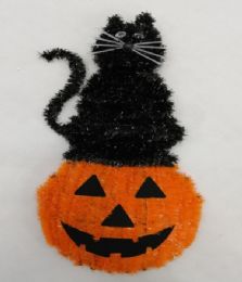 12 Bulk Hw Tinsel Pumpkin W/cat  37.5x17.5x4cm