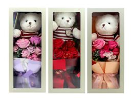 12 Bulk Vi Soap Flower With Bear In The Box 3 Colors Asst.