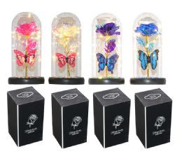 20 Bulk Vi Rose W/butterfly And Led In Glass Cover Red/pink : 5pc ea