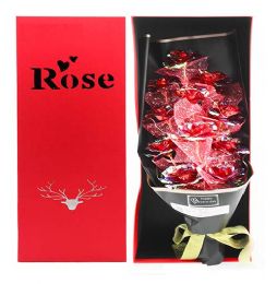 8 Bulk Valentines Led Rose Pink 11 Heads In Gift Box