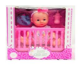 12 Bulk Baby Crib Set 

10" Hard Body Doll With Plastic Crib, Bib, M