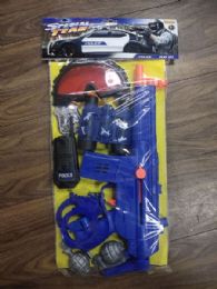 24 Bulk 9pc Police Set W/ 15.5" F/f Machine Gun In Pp Bag