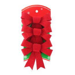 36 Bulk Velvet Ribbon Glittered 3pc   - Red - W10cm  H11cm - X 13cm