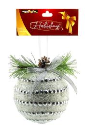 36 Bulk Xm Orna Foam Ball 9cm , Silver Glitter W/deco