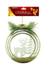 36 Bulk Xm Acrylic Orna Clear Printed With White Deer & Tree W/glitt