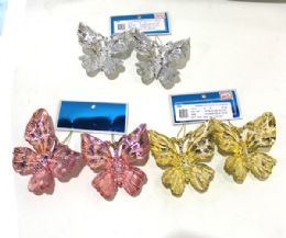 36 Bulk Xm Ornament Acrylic Butterfly 2pc - 3 Colros Asst