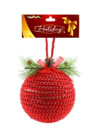 36 Bulk Xm Orna Foam Ball 9cm , Red Beans & Rope W/ Deco