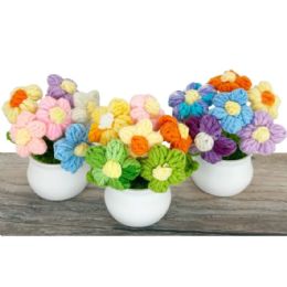 24 Bulk Rainbow Crochet Puff Flowers in Pot Assorted Colors