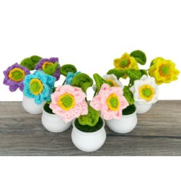 24 Bulk Multicolor Crochet Lotus Flowers in Pot Assorted Colors