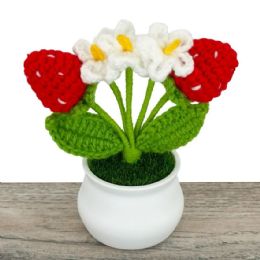 24 Bulk Crochet Strawberry Flowers in Pot