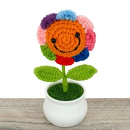 24 Bulk Smiling Rainbow Crochet Sunflower in Pot