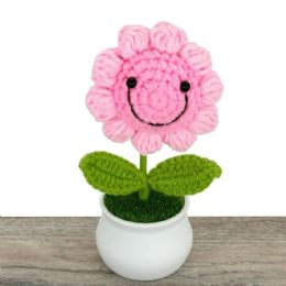 24 Bulk Smiling Pink Crochet Sunflower in Pot