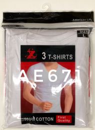 24 Bulk Mens 3 Pack White Crew Neck T Shirts, Size L