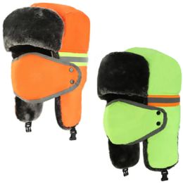 24 Bulk Men's Safety Winter Trooper Cap Fur Lined