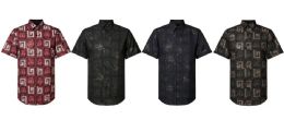 24 Bulk Mens Digital Foil Printed Short Sleeve Shirt aa