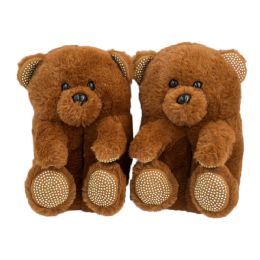12 Bulk Womens Teddy Slippers Brown