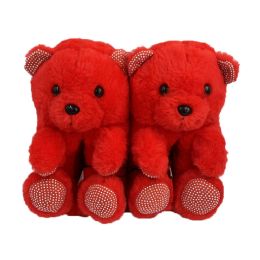 12 Bulk Womens Teddy Slippers Red