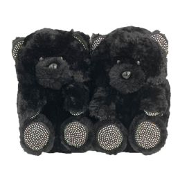 12 Bulk Womens Teddy Slippers Black