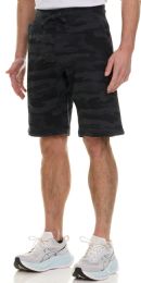 144 Bulk Mens Black Camo Fleece Shorts With Side Pockets Size S