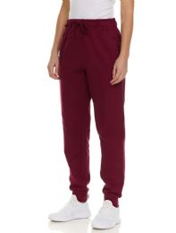 144 Bulk Womens Fleece Lined 3 Pocket Jogger Burgundy Size X-Large