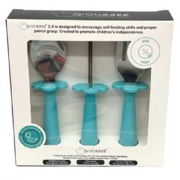 24 Bulk Grabease 3 Piece Toddler Utensils In Teal