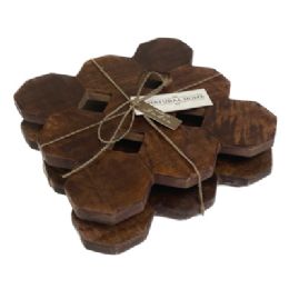 12 Bulk Trivet 2pc Set Haxagon Modern Wood Natural Home