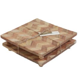 12 Bulk Trivets 2pc Set Zigzag Square Wood
