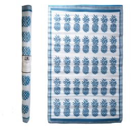 6 Bulk Outdoor Rug 4x6 Pineapple Motif Blue Woven Polypropylene Reversible