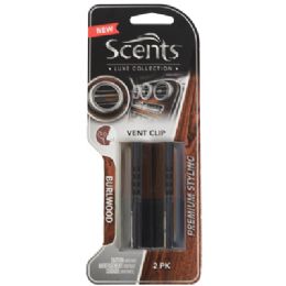 24 Bulk Air Freshener 2pk Luxe Vent Clip Burlwood Scents Carded