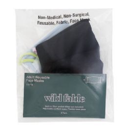 48 Bulk Women Adjustable Fabric Face Mask 2pk Black/lt Blue