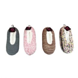 12 Bulk One Size Women's Ballerina Knitted Slippers In Assorted Prints