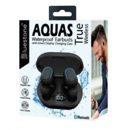 6 Bulk Aquas Black True Wireless Water Resistant Earbuds With Smart Display Charging