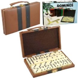 24 Bulk Domino Double Six - Ivory And Black Tilex With Metal Spinners In Deluxe Travel