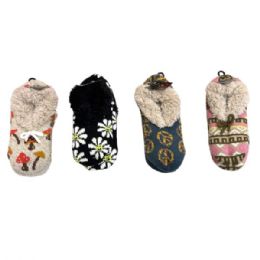 12 Bulk One Size Women's Terry Fur Slippers In Assorted Prints