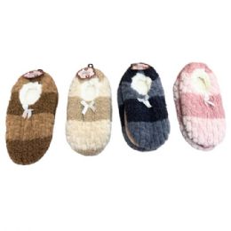 12 Bulk One Size Women's Super Poodle Fuzzy & Texture Mix Slippers In Assorted Colors