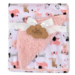 24 Bulk Baby Fleece Blankets 36" X 30" - Pink Puppy
