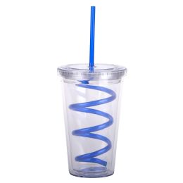 24 Bulk XxX- Cup W/ Spiral Straw 16oz. - Blue  24/13