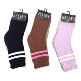 72 Bulk Delias Women's Assorted Colors Full Cushion Mid Crew Socks With Rolled Top
