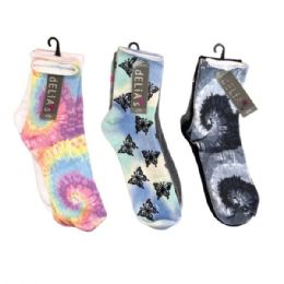 24 Bulk Delias Women's Assorted Prints Mid Crew Socks