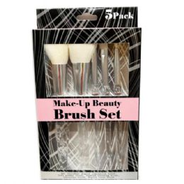 12 Bulk 5 Piece Crystal Shape Handle Makeup Brushes With White Bristles Set