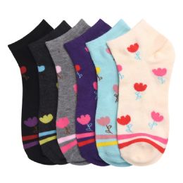 432 Bulk Girls Printed Casual Spandex Ankle Socks Size 2-3 Tulip 2