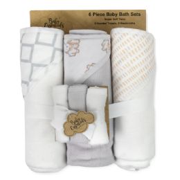 24 Bulk 6-Piece Baby Bath Set With Hooded Bath Towel & Wash Cloth - Puppy Theme