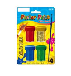 36 Bulk 4-Count Glitter Poster Paint With Brust 18ml