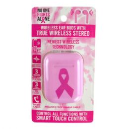 6 Bulk Pink Ribbon Bluetooth True Wireless Earbuds
