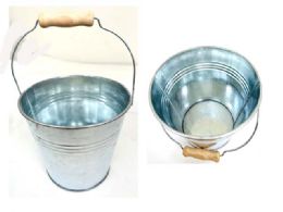 96 Bulk Tin Bucket W/wooden Grip Handle